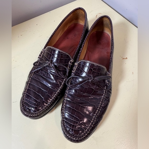 Peter Millar Size 11 Horsebit Crocodile Leather Dark Brown Loafer Made in Brazil - Picture 5 of 10